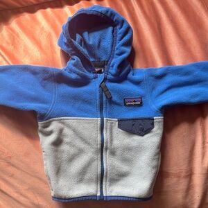 Patagonia Kids Blue and Light Gray Fleece Hooded Jacket